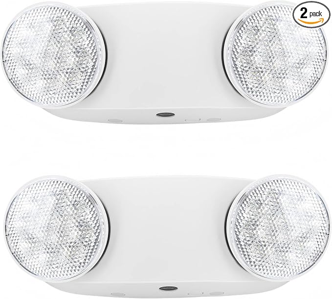 RMC LED Emergency Lights with Battery Backup, Two Head Adjustable Commercial Emergency Lighting, AC120-277V, Hardwired Emergency Exit Light Fixtures for Home and Business, ETL Listed, 2 Pack