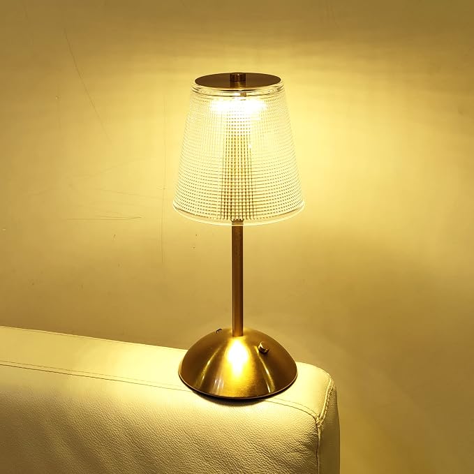 Cordless Rechargeable Metal Table Lamp, Cube Shade, Gold | 4000mAh Battery Operated, 3 Color Modes, Dimmable LED Touch Beside Ambient Light, Portable for Bedroom Restaurant Outdoor