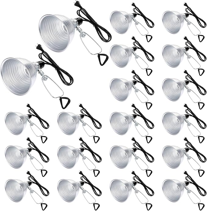 Macarrie 20 Pcs Adjustable Clamp Lamp Light with Aluminum Reflector Up to 150 Watt (No Bulb Included) E26 Socket SPT-2 18awg 6FT Cord(5.5 Inch)