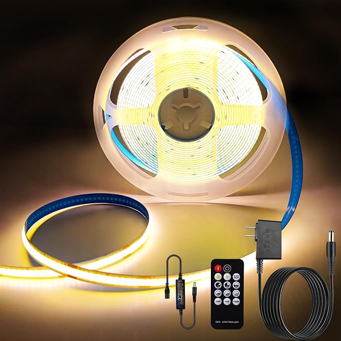 ZSLAIFU 24V COB LED Strip, LED Strip for Bedroom, 16.4FT Remote Control LED Strips, Warm LED Light Strip, COB Flexible Light for Bedroom Cabinet Vanity Mirror DIY Lighting
