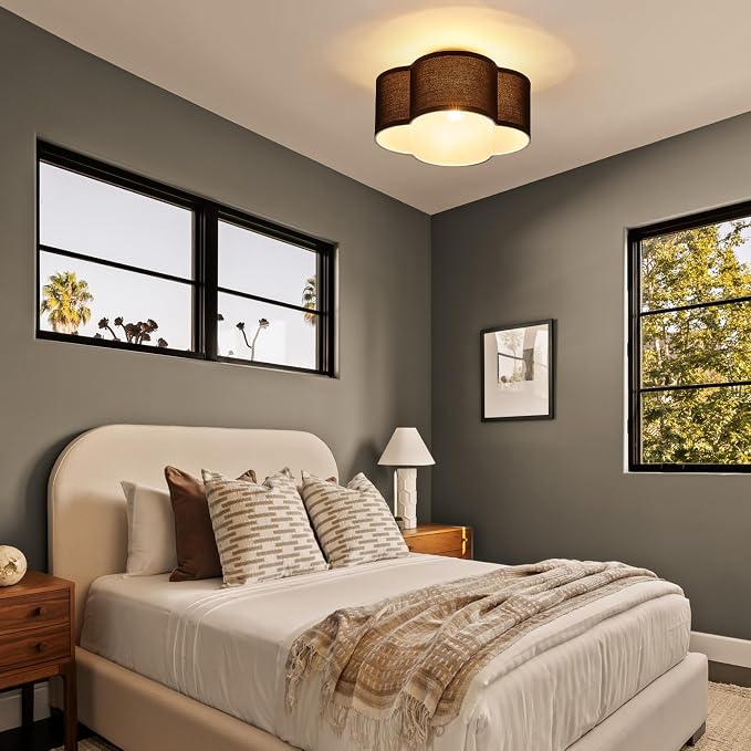 VILUXY Black Semi Flush Mount Ceiling Light Fixture, 4-Light Modern Ceiling Light with Linen Fabric Shade Farmhouse Drum Close to Ceiling Light for Bedroom Hallway Nursery Entryway, UL Listed