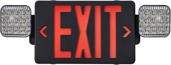 TANLUX Black Exit Sign with Emergency Lights, LED Emergency Exit Light with Battery Backup, UL Listed, AC 120/277V, Commercial Emergency Lights Combo for Business - 1 Pack