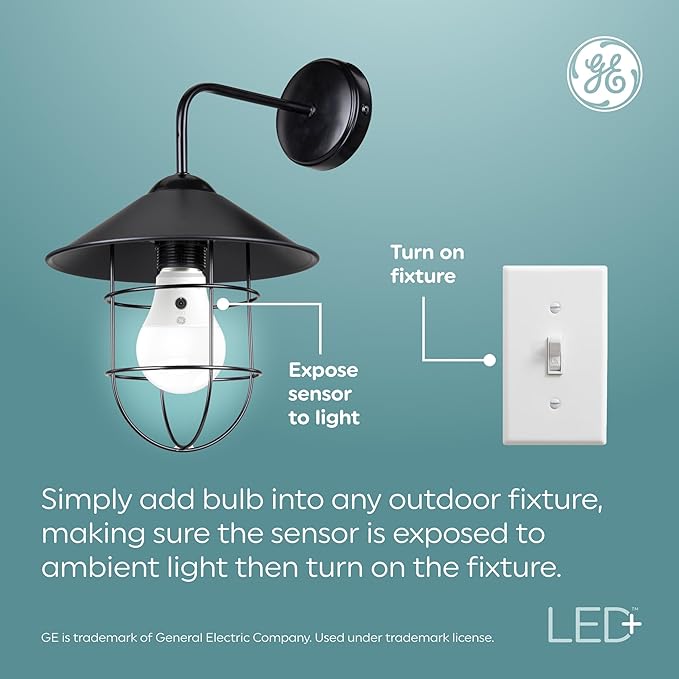 GE LED+ A19 Dusk to Dawn LED Light Bulbs, Automatic On/Off Outdoor Security Light, Soft White (2 Pack)