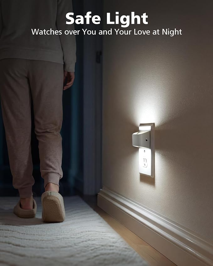 VOLISUN LED Night Light Cool White, 4 Pack Up and Down Night Lights Plug into Wall with Dusk to Dawn Light Sensor, 6000K Nightlight for Hallway, Bedroom, Bathroom, Kitchen White