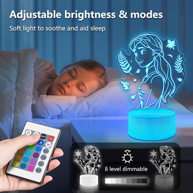 Cute Night Light for Kids [2 Set] 16 Colors Change Princess Decor Lamp with Remote, Dim for Girls Bedroom 3D Illusion LED Night Lights, Ideal Gifts for Girls Christmas Birthday Party Room Decoration