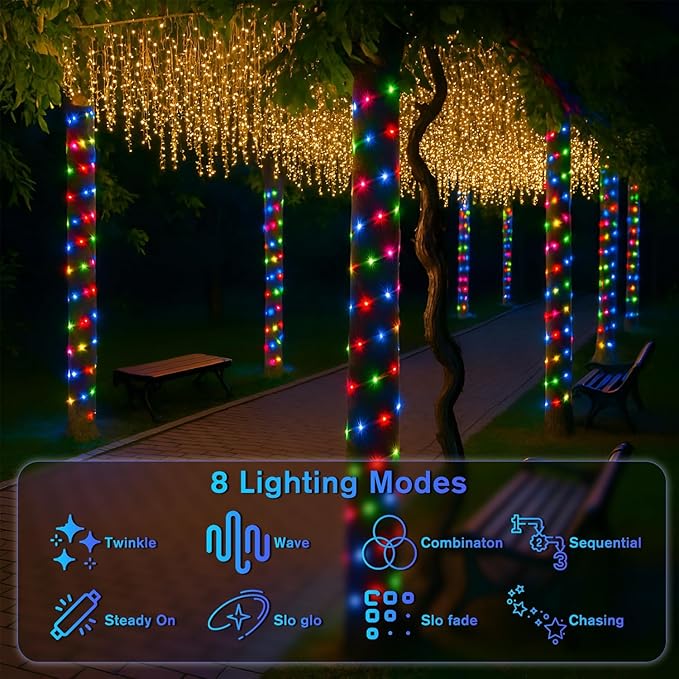 ANJAYLIA 33FT 100 LED Solar Rope Lights Outdoor Waterproof, Solar Powered Rope String Lights with 8 Modes for Outdoor, Patio, Garden, Camping, Holiday & Christmas Décor Multicolor