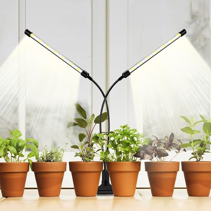 bseah Plant Grow Light for Indoor Plants, Full Spectrum Indoor Grow Light, 10-Level Dimmable and Auto ON & Off Timer (2 Head 2 Pack)