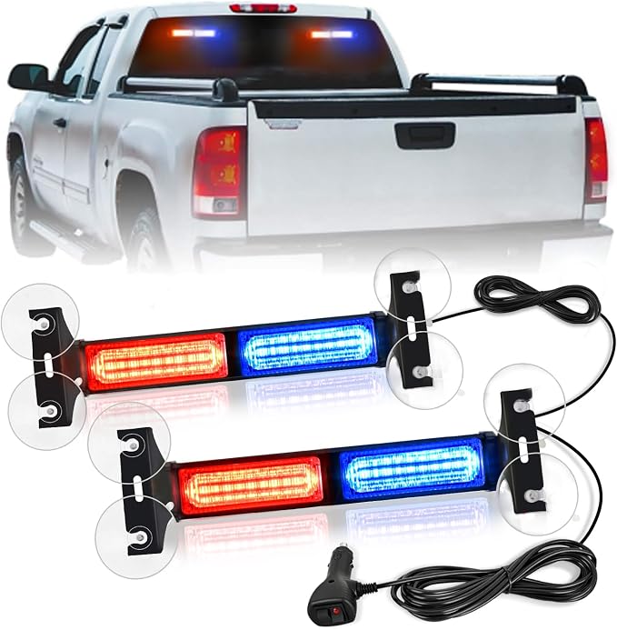 Nilight 40LED Blue Red Emergency Strobe Traffic Advisor Light Bar with Suction Cups Dash Safety Warning Hazard Flashing Lights Interior Front/Rear Windshield for Trucks Construction Vehicles | with Suction Cups Dash Safety Warning Hazard Flashing Light...