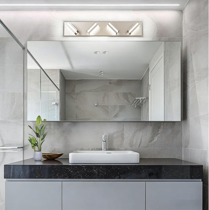 Bathroom Lights Fixtures Over Mirror, 360°Rotate Modern LED Vanity Lights for Bathroom, 32W Dimmable & High CRI Acrylic Wall Lighting, No Assembly Required (Brushed Nickel, 4-Light, 24 Inch)