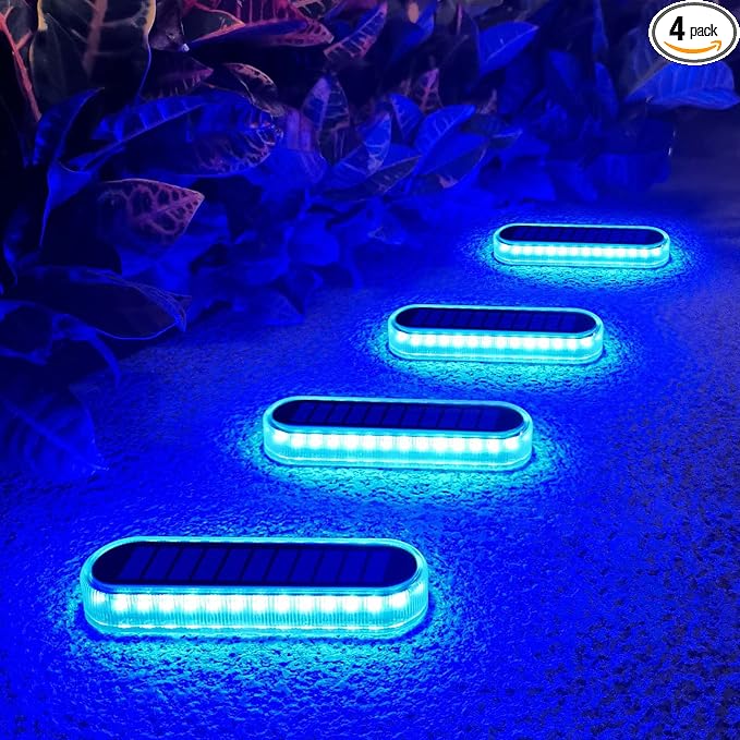 Lacasa Solar Deck Lights, 4 Pack 40LM Solar Powered Step Lights Blue Light, LED Dock Light Outdoor In-Ground Lights IP68 Waterproof Auto ON/Off for Garden Stairs Driveway Pathway Lighting