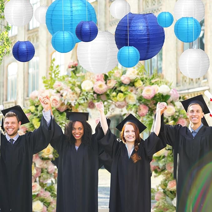 21 Pcs Blue Paper Lanterns Party Decorations, 4/6/8/10 Inch Round Chinese Hanging Paper Lanterns for Wedding, Birthday, Baby Shower, Graduation, Classroom Ceiling Decorations Indoor Outdoor