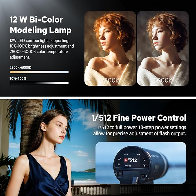 GODOX AD300Pro II AD300 Pro II Outdoor Flash Strobe, 2.4G 300Ws TTL HSS 1/8000s Portable Flash Monolight, 350 Full Power Flashes, 12W Bi-Color Modeling Lamp, 1/512-1/1 Power Adjust, HD Color Screen