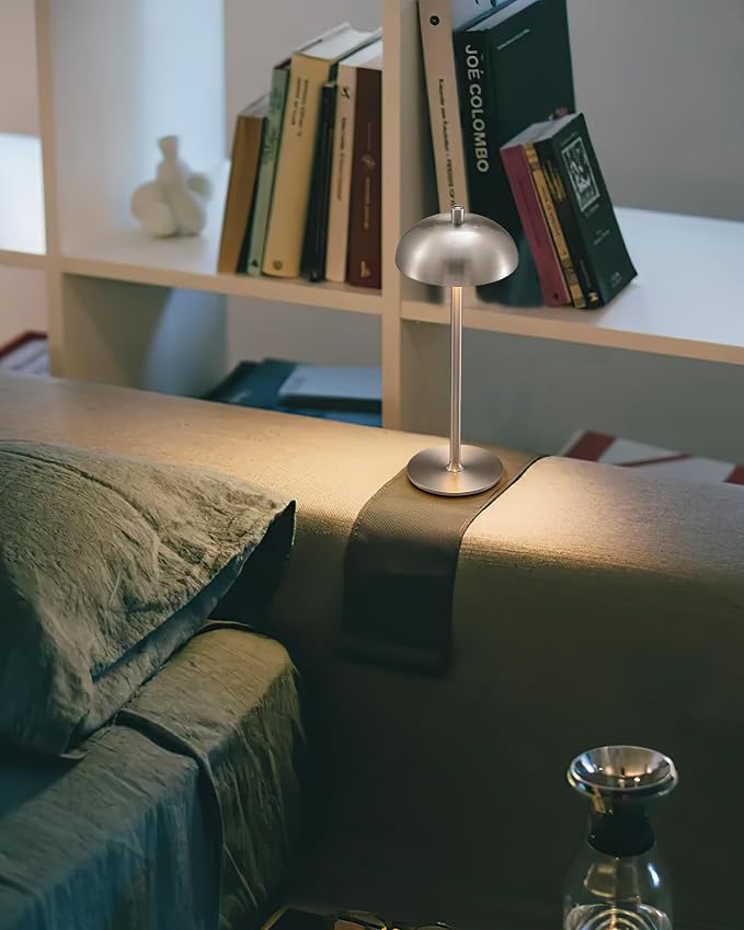 12" Cordless Table Lamps Set of 2, Nickel Modern Portable Desk Lamp | LED, 3 Color Dimming, Rechargeable, Battery Operated Lights for Bedroom, Outdoor, Restaurant, Bedside, Night Light, Gifts