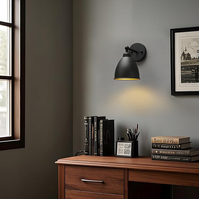 Phansthy Industrial Wall Sconce Matte Black Barn Farmhouse Wall Light Fixture with Metal Lampshade (Right-Angled)