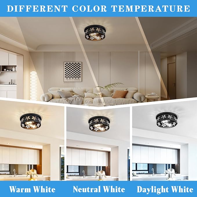 10.6 Inch Black Flush Mount Ceiling Light Fixture, 2 Pack | 2-Light, Flower, Farmhouse, Kitchen, Dining Room, Bedroom, Living Room, Foyer, Entryway