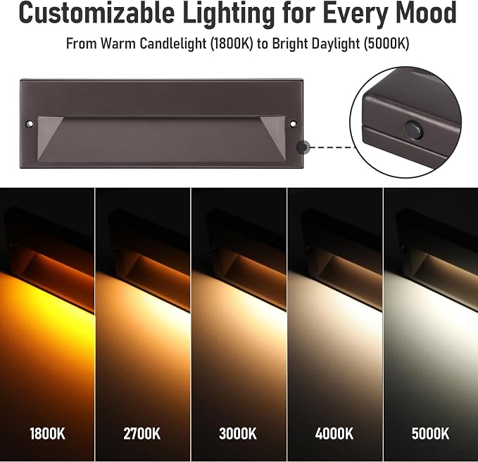 LEONLITE 6-Pack 10.6 Inch 5CCT Low Voltage LED Step Lights, Surface Mount | 12–24V AC/DC, 6W, Ultra-Slim Landscape Stair Lights, IP65, Outdoor Lighting for Decks Hardscapes, Aluminum, Oil Rubbed Bronze