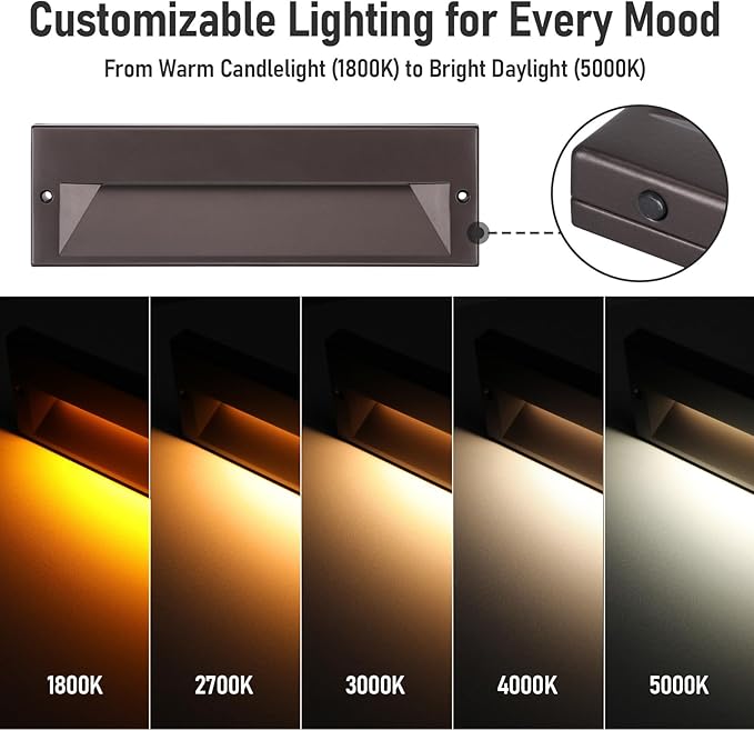 LEONLITE 12-Pack 10.6 Inch 5CCT Low Voltage LED Step Lights, Surface Mount | 12–24V AC/DC, 6W, Ultra-Slim Landscape Stair Lights, IP65, Outdoor Lighting for Decks Hardscapes, Aluminum, Oil Rubbed Bronze