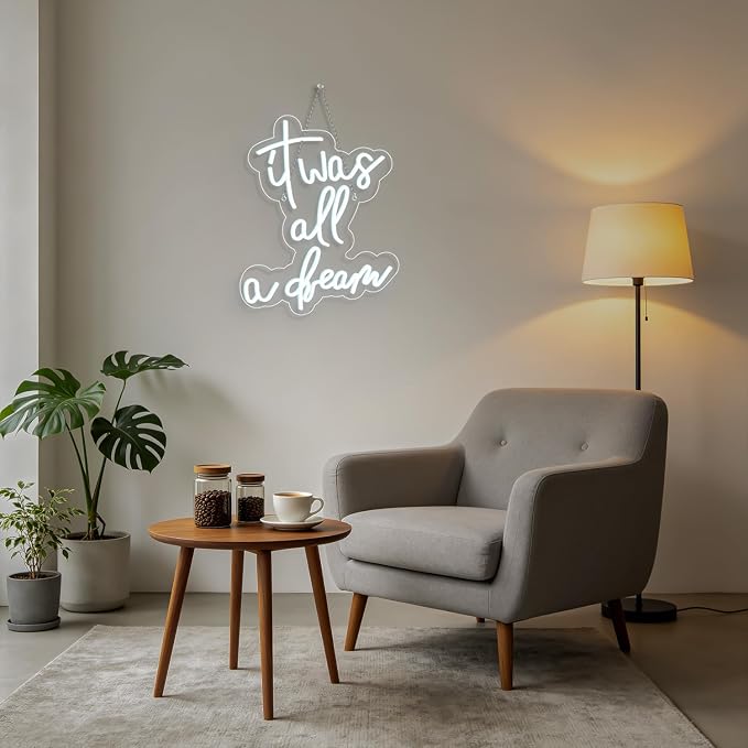 Lucunstar It Was All A Dream Neon Sign White Neon Sign For Room LED signs For Wall Decor LED Light Up Bedroom Club Office Hotel Pub Cafe Dream Neon Lights Wedding Birthday Party Room Decor