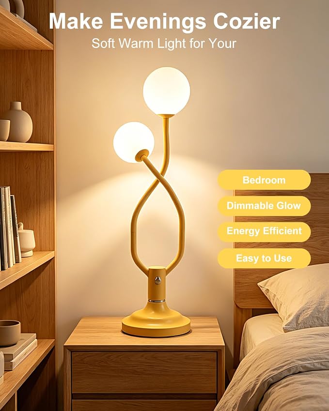 Yellow Globe Table Lamp Dimmable Magic DIY Arms G9 Bulbs Included | Nightstand Modern Desk Lamp Vintage Ambient Night Light Warmwhite Kids Bedside Lamps for Living Room Bedroom Nursery Gift
