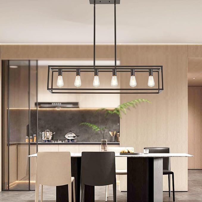 Dining Room Light Fixture, Kitchen Fixture Lights Pendant Lights Kitchen Island Oil Rubbed Bronze 6-Light Industrial Pendant Lighting for Kitchen Island