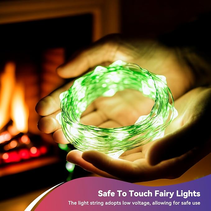 LitHome 4 Pack Green Fairy Lights Battery Operated, Each 20 FT 60 LED | Halloween Twinkle Lights Battery Operated 2 Modes, Waterproof Fairy String Light for Party Wreath Garland Table Decor