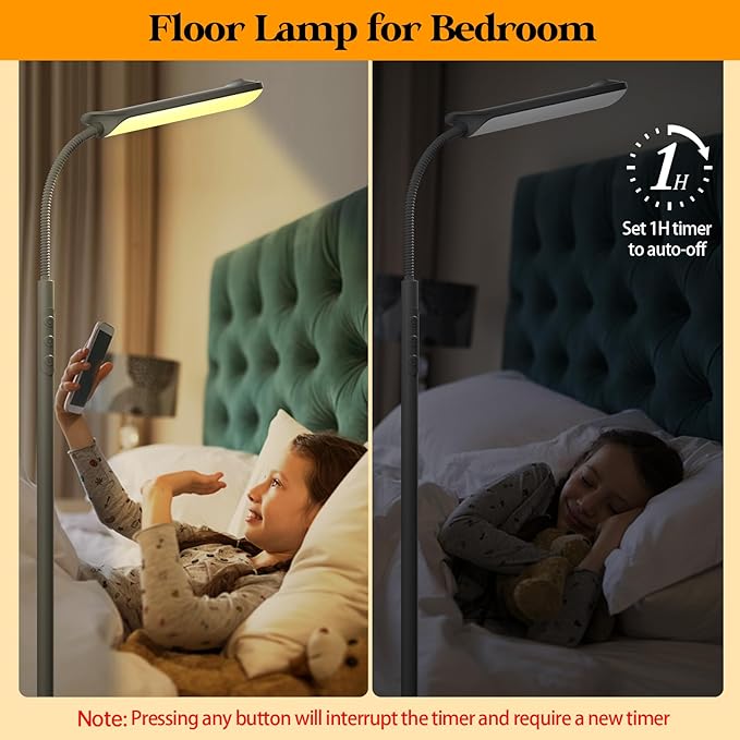 LED Floor Lamp, 18W Super Bright Floor Lamp for Living Room, Adjustable Stepless Colors & Brightness Standing Lamp, Eye Caring Reading Light with Remote& Touch Control for Bedroom Office