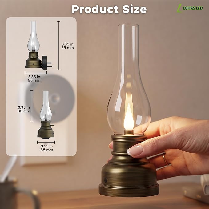 L LOHAS LED Flameless Candles Night Light, Rechargeable Plug in Night Light | 2 Pack Kerosene Lamp Night Lights Plug into Wall, Dimmable Flickering Flame Vintage Oil Lamp, Dusk to Dawn sensor Nightlight