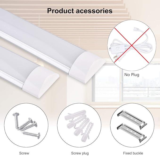 Sararoom 10Pcs 3FT LED Shop Light Fixture 30W LED Tube Light, 3600lm, 6500K Cold White, 90cm 35.4inch LED Garage Closet Light Ceiling Light for Office Home Basement, No Plug, No Ground Wire