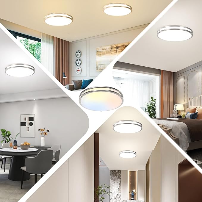 TOBUSA 18inch LED Flush Mount Ceiling Light, 50W 5600lm Bright Dimmable LED Ceiling Light Fixture, 2700K-6500K Adjusted, Modern Kitchen Light Fixture Ceiling for Living Room Bedroom, Brushed Nickle