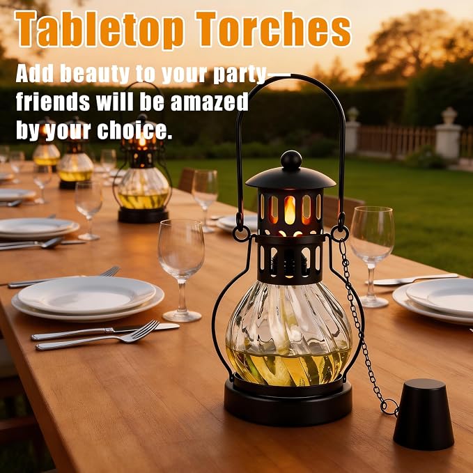 1 Pcs Glass Table Top Torches, 14 oz Citronella Torches for Outside | Features hanging handles, Refillable Flame Light Torch, Decorative Tabletop Lantern for Yard, Patio, Garden, Party, Landscape