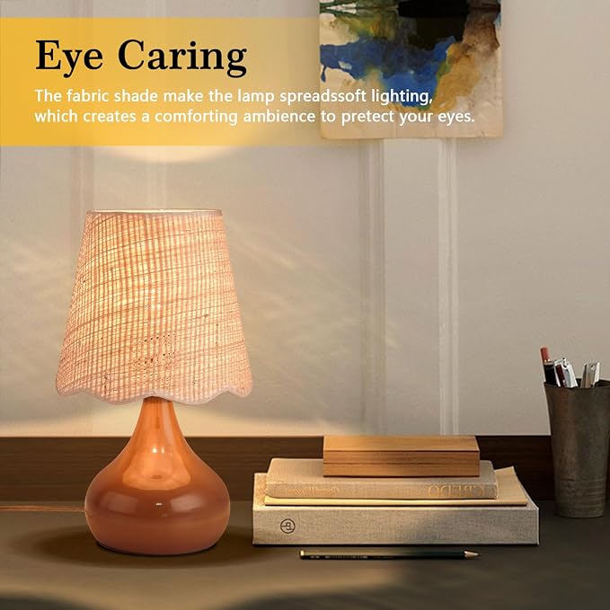 Ziqqeelam Brown Small Bedside Table Lamp for Bedroom, Farmhouse Bedroom Lamps for Nightstand,