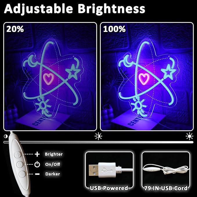 Atomic Neon Sign for Wall Decor Dimmable Atom Heart Led Sign for Bedroom Molecule Love Neon Light for Game Room Bar Laboratories Science Club Party Electrons Orbits Decoration