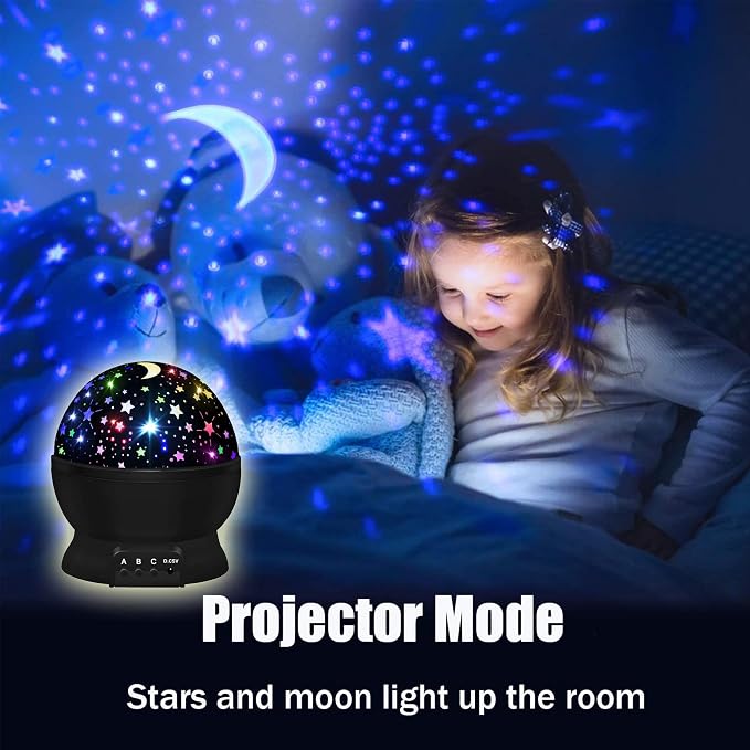 Night Light for Kids, 2-in-1 Dinosaur & Starry Sky Kids Night Projector, 360° Rotating Silent Star Night Light with USB Cable, Color Changing Toddler Room Decor, Gifts for 3-8 Year Old Girls Boys