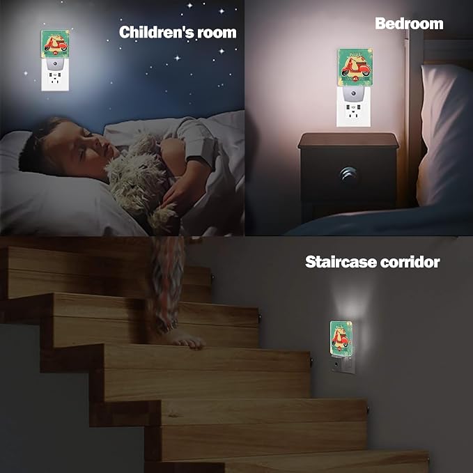 Hipster Vintage with Red Retro Bike Night Light, Dusk to Dawn Smart Sensor Nightlight for Bedroom Bathroom Kitchen Hallway Stairs Hallway, Plug-in, Energy Efficient Decor Desk Lamp Gifts