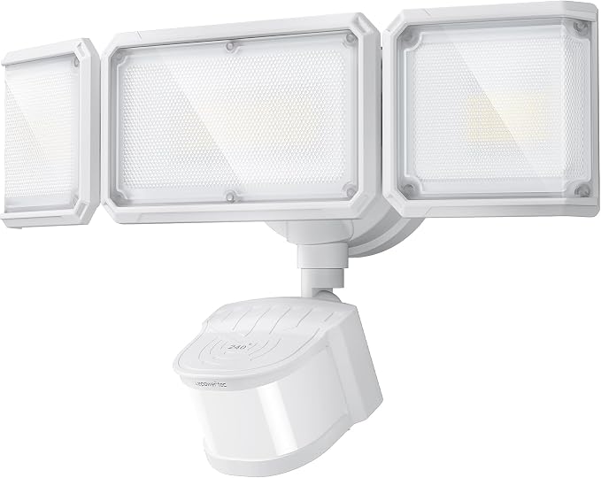 LED Security Light 240° Dual PIR 100 FT Motion Sensor Outdoor | 7000LM Adjustable Brightness, Hardwired Flood Light, 5000K Daylight, Dusk to Dawn, IP65, Easy Install, Garage, Porch, Yard