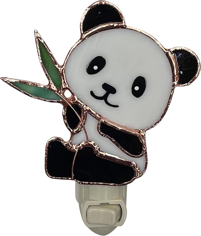 Gift Essentials Panda Plug in Night Light - Stained Glass Nightlight with On/Off Rocker Switch - Includes One 4 Watt Replaceable Incandescent Warm Glow Bulb