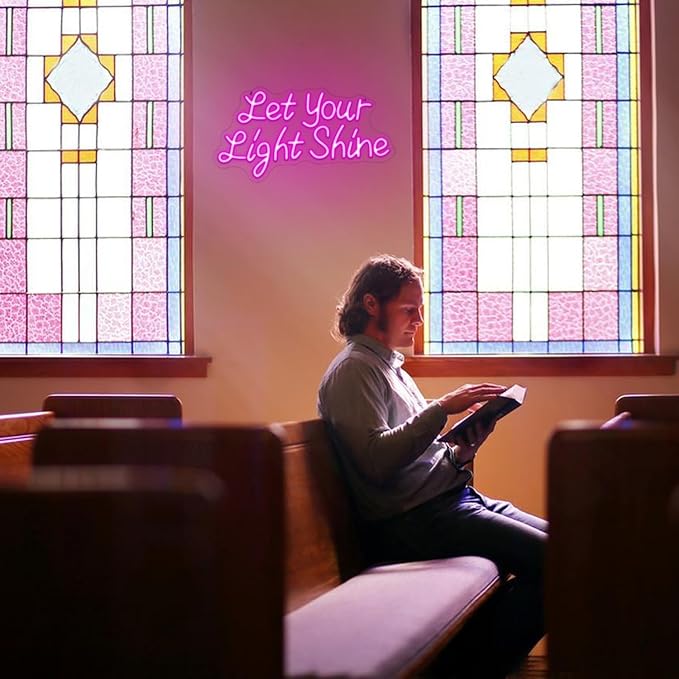 Let Your Light Shine Neon Sign for Wall Decor, Bible Verse Jesus Neon Light, Dimmable Letter Light Up LED Sign for Prayer Room, Religious Christian Room Decoration