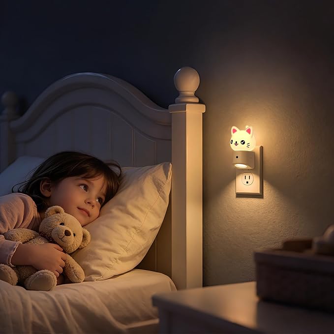 Night Light for Kids,3D Cute Cat Kids Night Light,Light Sensor | Dusk to Dawn Sensor,RGB+Soft White 3000K Plug in Night Light for Kids Room Decor,Birthday Gift,Nightlight for Kids