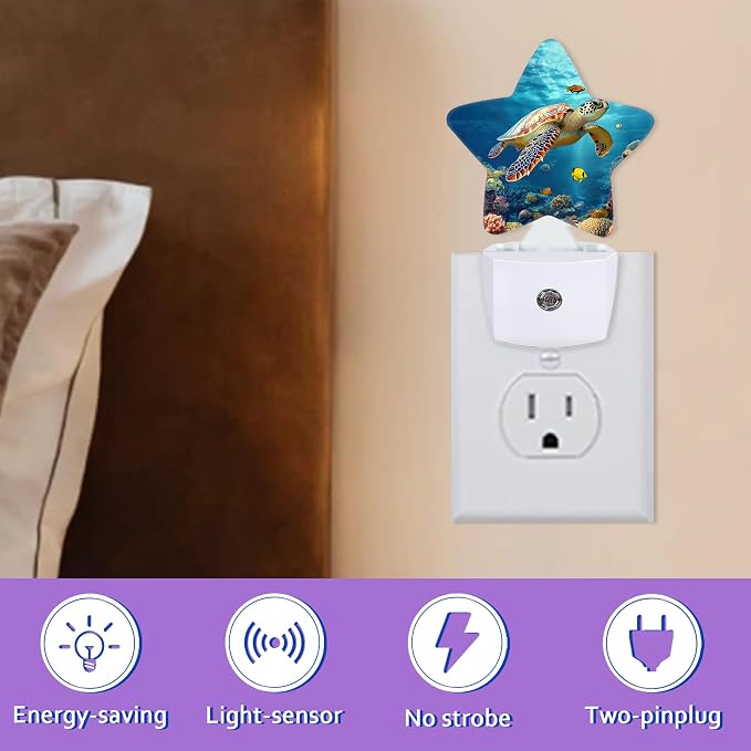 Sea Turtle Night Lights Plug Into Wall,Blue Ocean Dusk to Dawn Light Sensor Night Light for Kids, Energy Efficient Sleep Friendly Lamp for Bedroom Bathroom Nursery