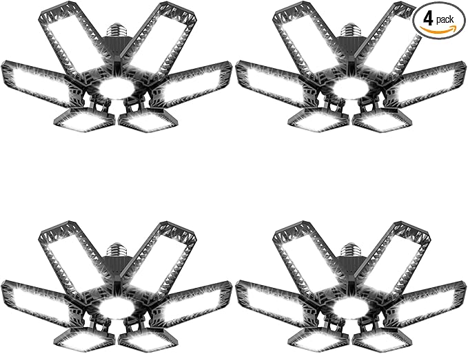 Garage Light 4 Pack 160W, 16000LM LED Lights for Garage with 6+1 Deformable Panels 6500K Screw in LED Shop Lighting for Workshop, Basement Support E26/E27