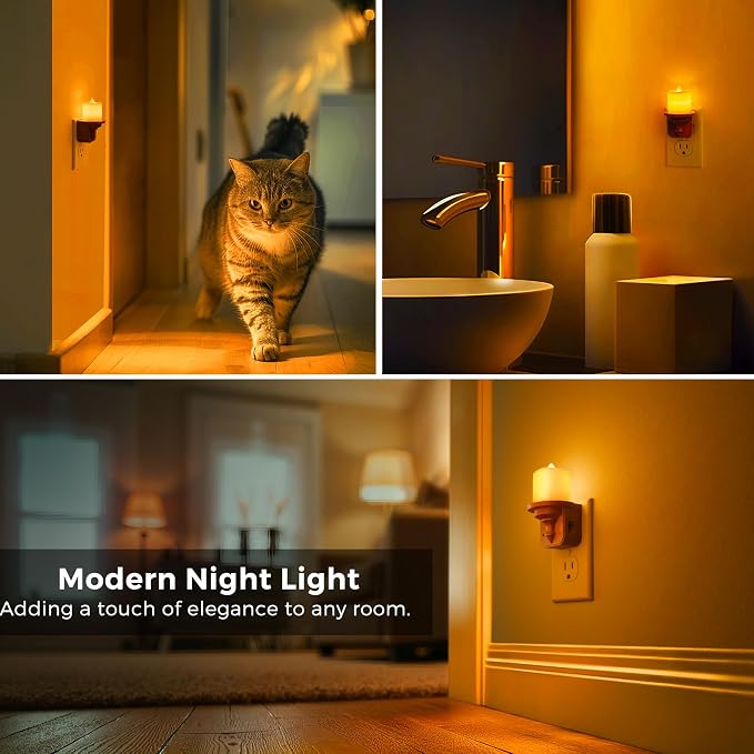 L LOHAS LED Night Light, 2 Pack Amber Flameless Candle Night Light Plug in | Dusk to Dawn Sensor, 0-100LM LED Dimmable Nightlight, Vintage Decorative Night Lights for Hallway Bathroom