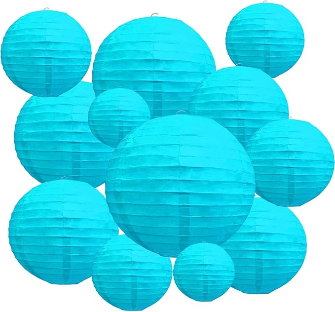 20Pcs Blue Paper Lanterns for Parties, 6” 8” 10” 12” Chinese Asian Hanging Round Paper Lanterns for Birthday Wedding Halloween Christmas Home Decor Party Decor