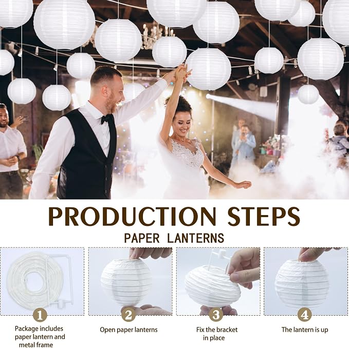21-Pack White Paper Lanterns, Hanging Round Party Decorations | Reusable Indoor & Outdoor Decor for Graduation, Wedding, Birthday, Baby Shower, Classrooms & Photo Backdrops