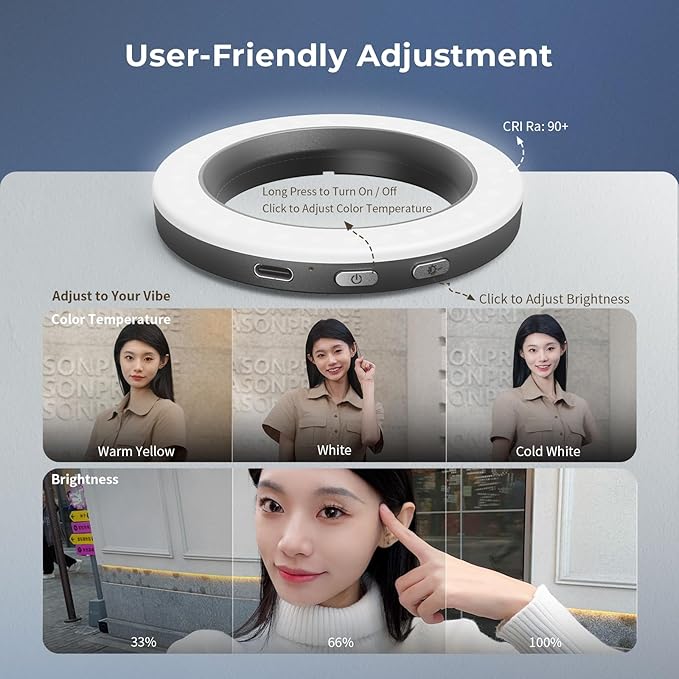 SmallRig Vibe P30 67mm Ring LED Video Light, Compact Bi-Color Light with High CRI ≥90, for 67mm Phone Mounts/Cases/Lenses, for Content Creation, Universal Threaded Filter Adapter Kit 5203