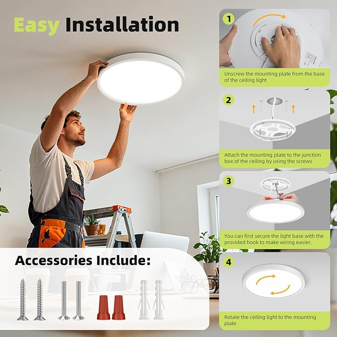 hepside 4Pack 12Inch LED Flush Mount Ceiling Light Fixture 5CCT 24W 2800LM Closet Light Fixture,Small Round Slim Surface Ceiling Lamp for Hallway,Bathroom,Bedroom,Kitchen,Interior