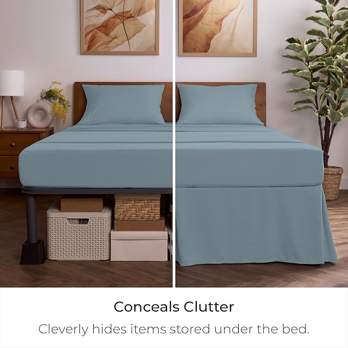 Mellanni Bed Skirt Queen Size - Tailored Drop Bed Skirting | 15-Inch Pleated Dust Ruffle - Hotel Luxury Bedding - Wrinkle, Fade, Stain Resistant - 1 Bedskirt (Full, Spa Blue)