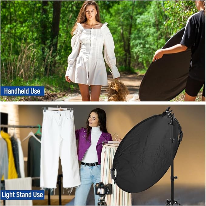 NEEWER 43"/110cm Light Reflector with Clamp & Hand Grips, 5 In 1 Collapsible Multi Disc Photography Reflector Translucent/Silver/Gold/White/Black with 3/8" Thread for Studio Outdoor Lighting, RF-110II | Multi Disc, Photography Reflector, Translucent, S...