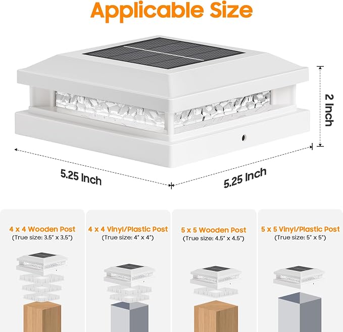 Solar Post Lights Outdoor 16-Pack, 2 Lighting Modes 16 LEDs Solar Post Cap Lights for 4x4 4.5x4.5 5x5 Vinyl Wooden Posts Waterproof, Fence Light Solar Powered for Deck Fence Yard Porch, White