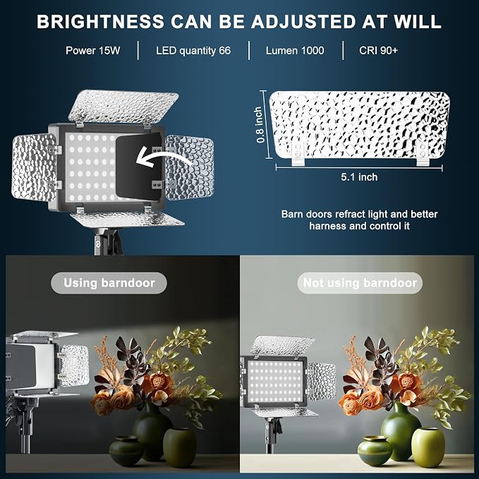 Jiang&Rong 2 Pack LED Video Lighting Kit -5600K Adjustable USB Studio Light | with Barndoor, 9 Colors, for Photography, Streaming, YouTube, TikTok, Film, Recording Studio, Camera Photo Light