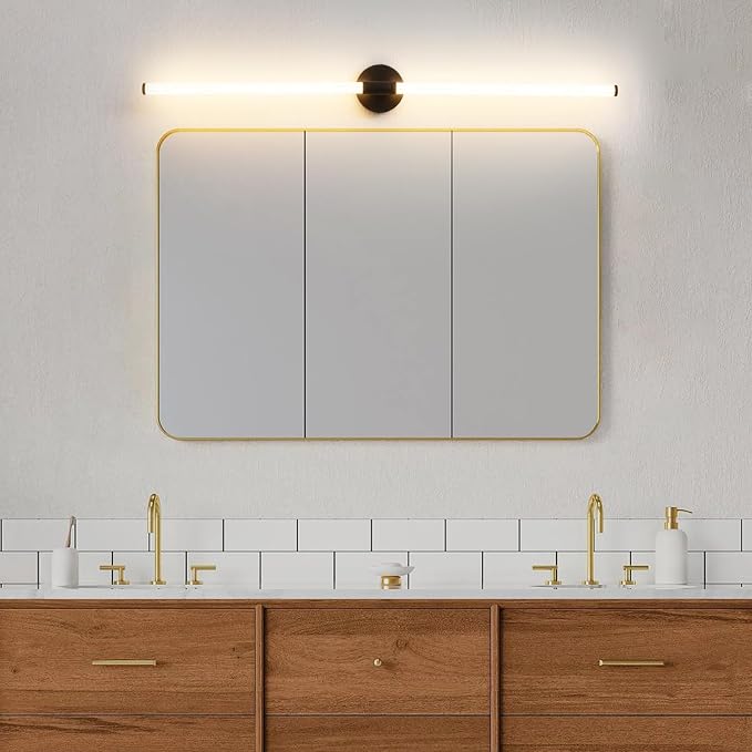 Bathroom Vanity Lights 47" Long LED Vanity Light Bar Black | 360° Bright Bathroom Lights, Dimmable Vanity Light, Hardwired Wall Light 3000K Warm White for Mirror